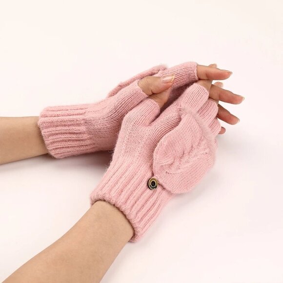 NEW Fingers Free Wool Gloves Women Knitted Flip Fingerless Exposed Finger - Picture 1 of 9